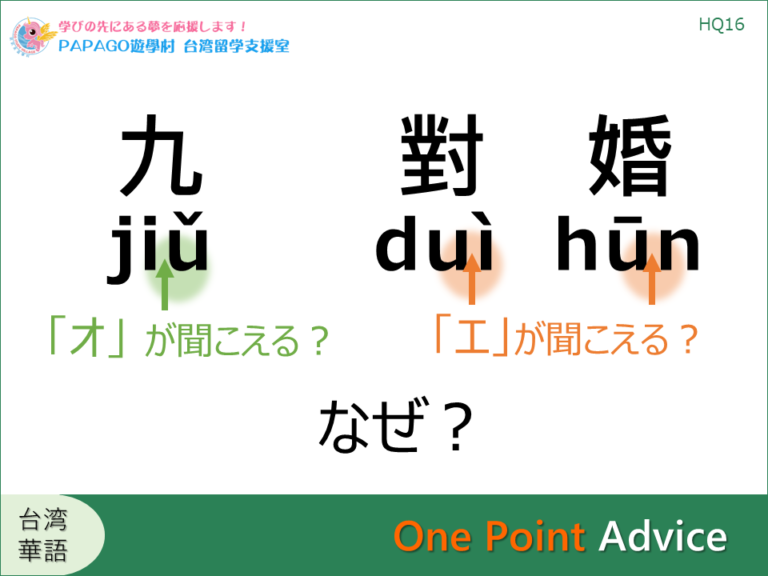 「九jiǔ、對duì、 婚hūn」、「オ」や「エ」が聞こえる気がするのはなぜ？ 台湾留学,大学進学,台湾語学留学,短期留学